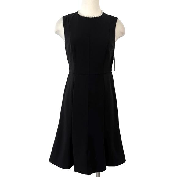 Donna Morgan Fit and Flare Black Dress Pearl Neckline Sleeveless Black 8 NWT - Picture 1 of 14